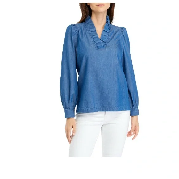 Crown & Ivy solid ruffle neck top - Picture 1 of 9